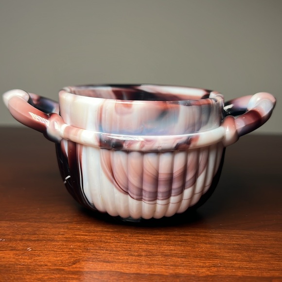 Vintage Other - Vintage Purple Slag Glass Double Handle Jewelry Trinket Dish Small Sugar Bowl